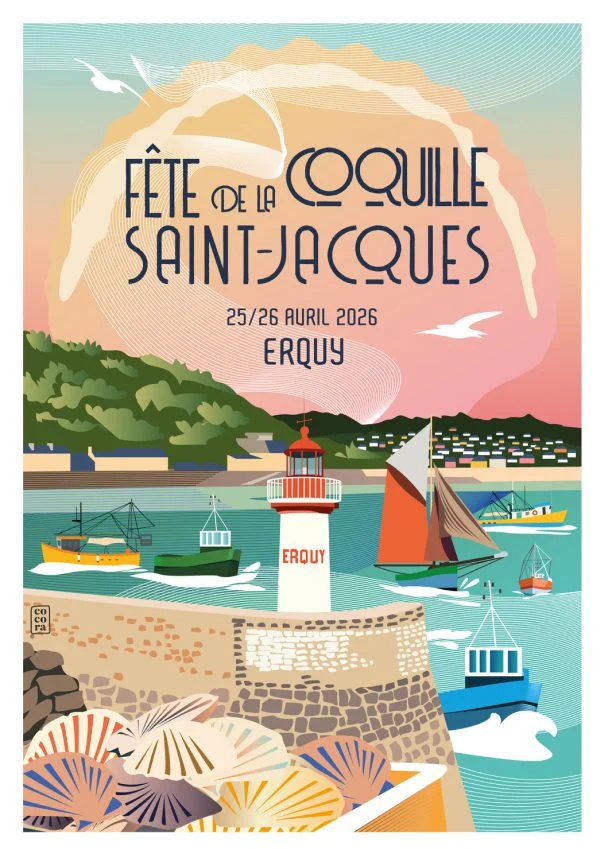 Affiche de la Fête de la coquille Saint-Jacques d'Erquy, les 25 et 26 avril 2026